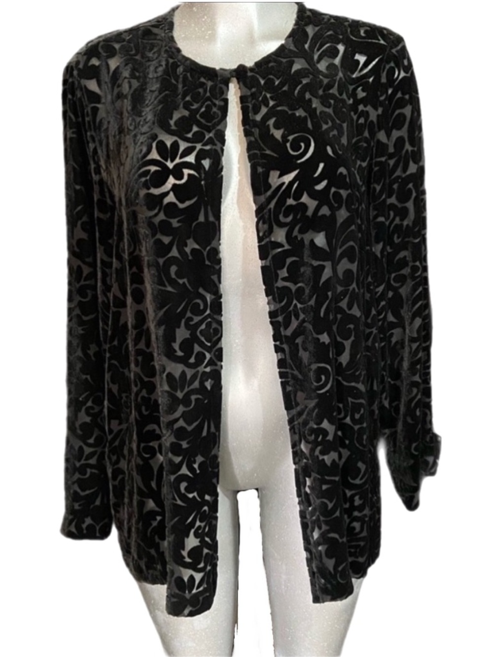 Silk Club Black Burnout Flocked Velvet Cardigan Top Whimsigoth Paisley XL Boho